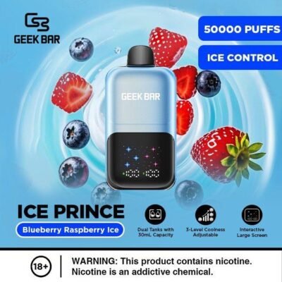 GEEK BAR ICE PRINCE 50000 PUFFS 50MG DISPOSABLE VAPE BLUEBERRY RASPBERRY ICE